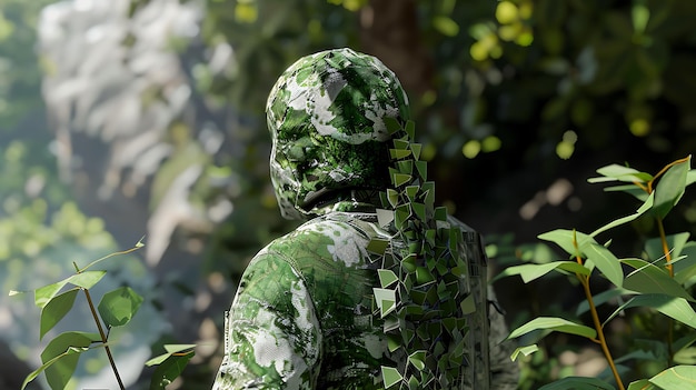 Photo l'image est un rendu 3d d'un soldat portant une combinaison ghillie