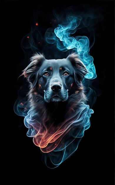 une image éthérée et hypnotisante d'un chien embrassez les styles d'illustration fantaisie sombre et mystère cinématographique la nature insaisissable de la fumée