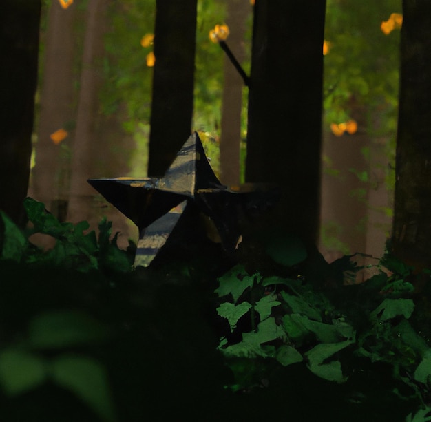 Image d'étoile à cinq bras parmi les arbres en forêt