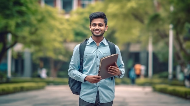 Image d'un étudiant indien tenant des livres d'intelligence artificielle générative