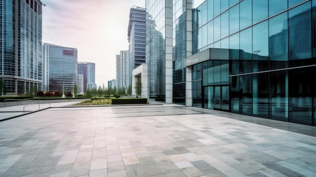 Image extérieure devant des immeubles de bureaux modernes dans le quartier central des affaires Generative AI AIG21