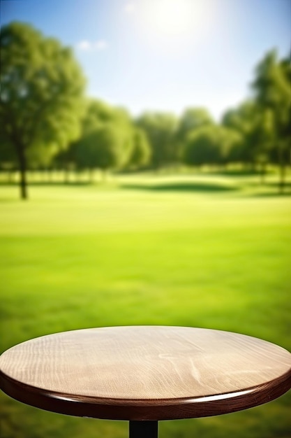 Une image exubérante d'une table en bois avec un arrière-plan flou AI générative