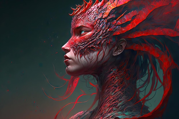 Image fabuleuse de femme magique sous forme de dragons rouges