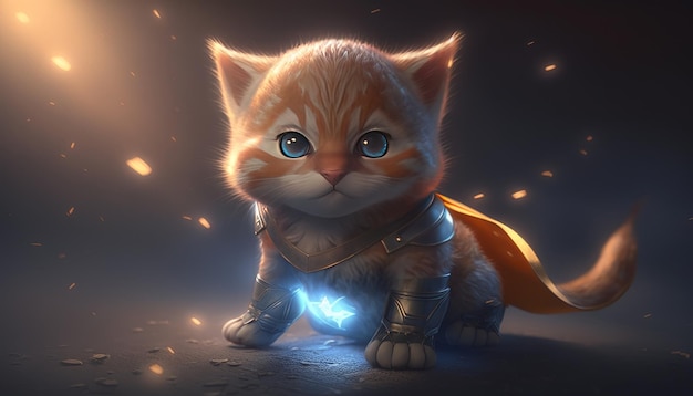 Image fantastique d'illustration de chaton mignon super héros AI générative