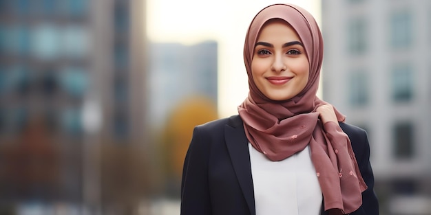 Une image d'une femme d'affaires musulmane portant un foulard Generative Ai
