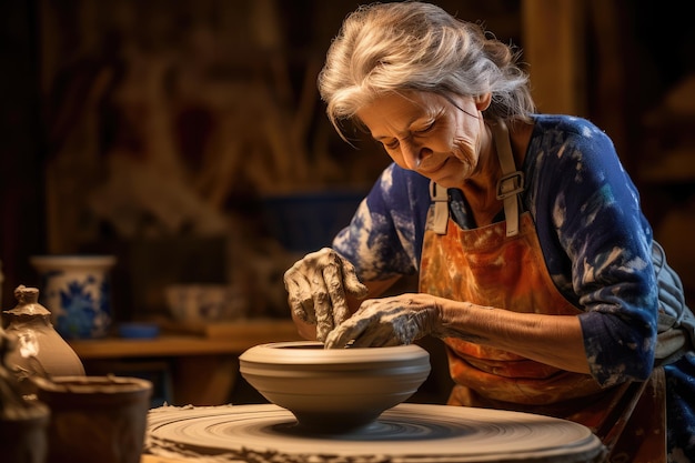 image d'une femme âgée mature faisant de l'art de la poterie