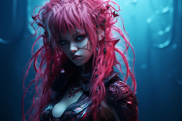 une image d'une femme aux cheveux roses