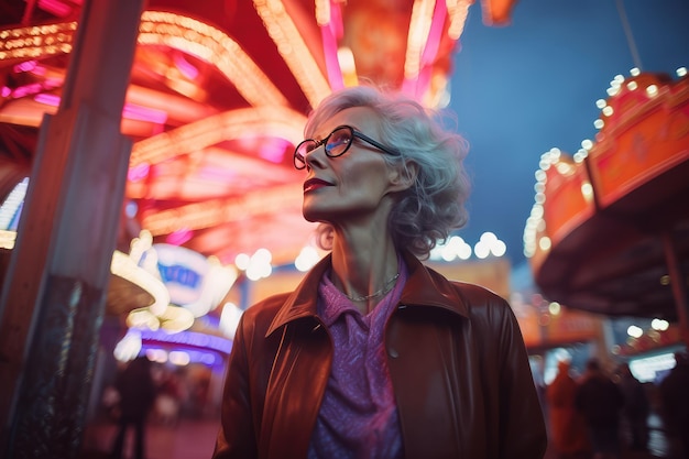 image d'une femme mature dans un parc d'attractions