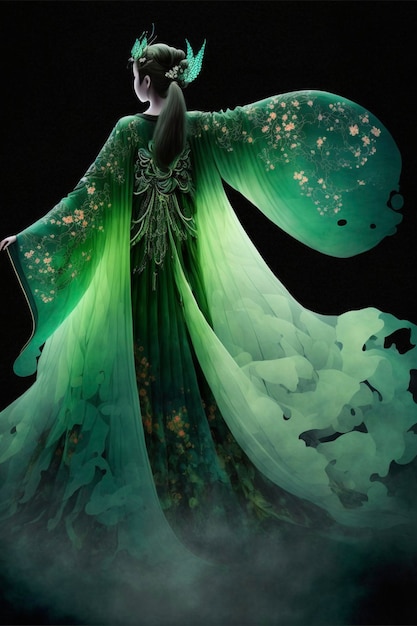 Une image d'une femme en robe verte générative ai