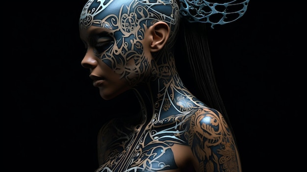 une image d'une femme avec des tatouages sur le visage