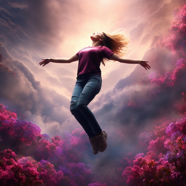 Photo image d'une femme volant des roses