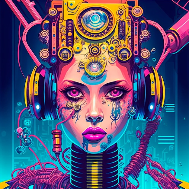 Image d'une fille cyborg dans un style pop art
