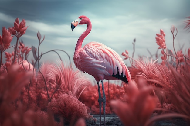 Image d'un flamant rose dans la forêt des zones humides Oiseaux Animaux sauvages Illustration générative de l'IA