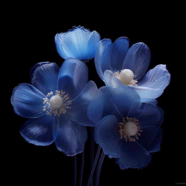 Photo une image de fleurs bleues avec le mot « bleu » en bas.