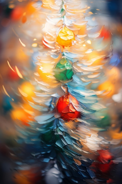 Photo une image floue d'un arbre de noël avec des ornements colorés