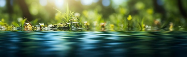 Image floue de l'arrière-plan naturel de l'eau et des plantes Generative AI