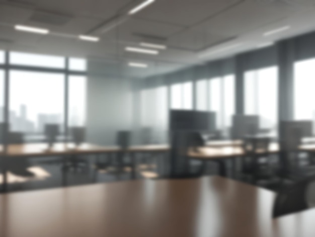 Image floue d'un bureau moderne avec la lumière du soleil pour l'utilisation en arrière-plan Concept d'arrière-plan intérieur flou