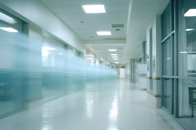 Image floue du couloir de l'hôpital profondeur de netteté peu profondeur Une photographie floue de mouvement d'un intérieur d'hôpital AI généré