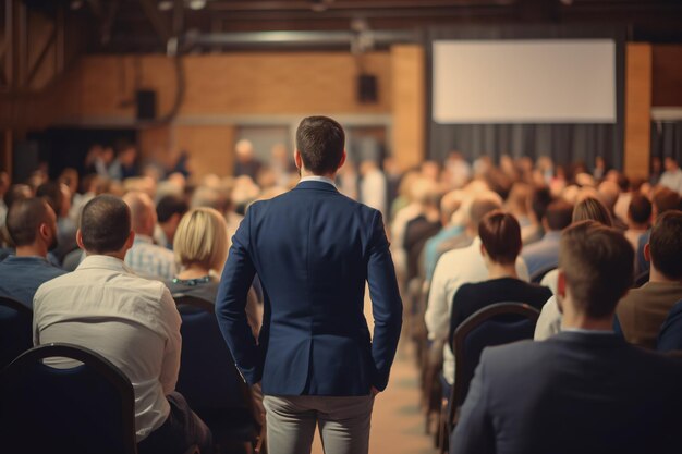 image floue d'un homme d'affaires faisant une présentation lors d'une réunion de conférence