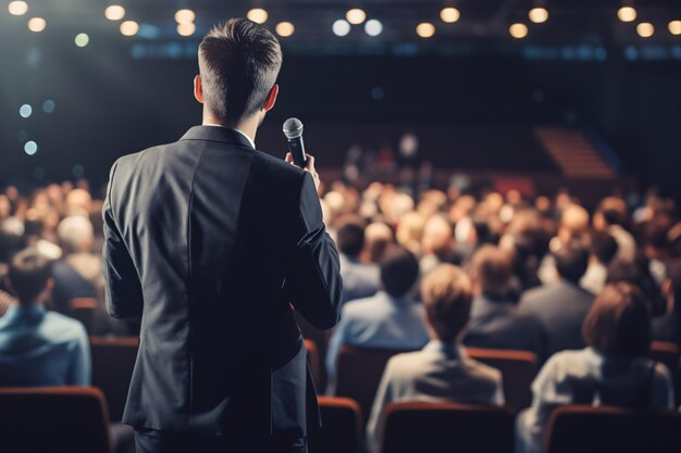 image floue d'un homme d'affaires faisant une présentation lors d'une réunion de conférence