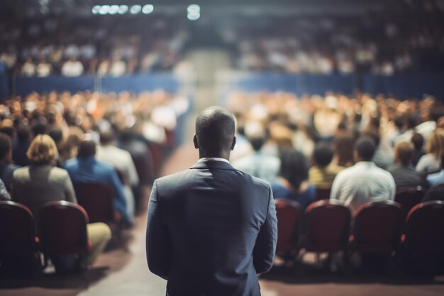 image floue d'un homme d'affaires faisant une présentation lors d'une réunion de conférence