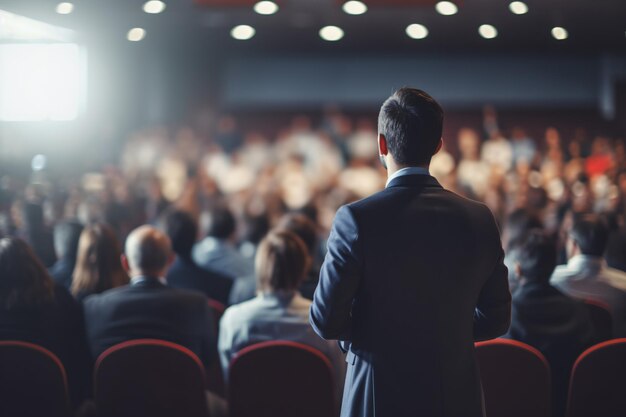 image floue d'un homme d'affaires faisant une présentation lors d'une réunion de conférence