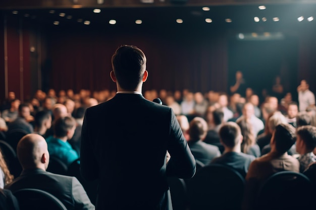 image floue d'un homme d'affaires faisant une présentation lors d'une réunion de conférence