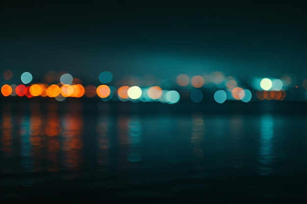 L'image floue de la ville de la nuit en bleu foncé et en ambre foncé.