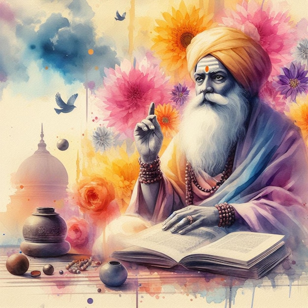 L'image de fond de l'aquarelle Guru Rabindra Jayanti est en aquarelle.