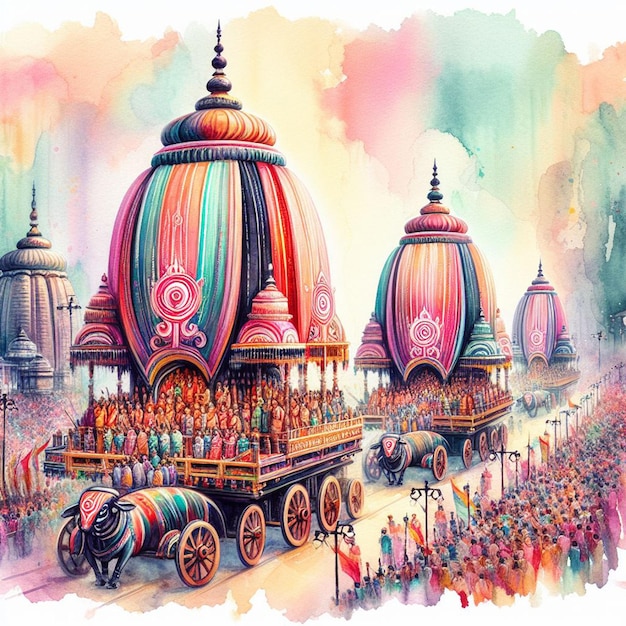 Photo l'image de fond de l'aquarelle ratha yatra