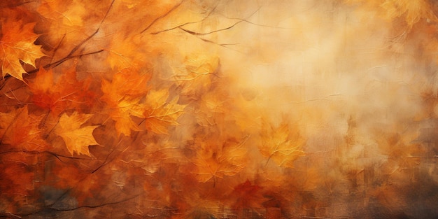 Image de fond du feuillage d'automne dans le style de la peinture à l'huile numérique présentant des textures rustiques dans des couleurs d'or de récolte et d'orange citrouille capturant l'esthétique de l'automne avec une palette