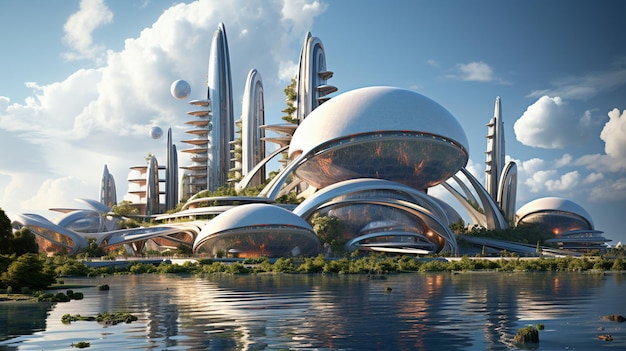 Une image de fond générée par le front de mer de la ville futuriste de la science-fiction Une image de fond générée par la ville futuriste de la science-fiction Une image de fond de la ville futuriste d'une ville futuriste d'une ville futuriste d'une ville futuriste