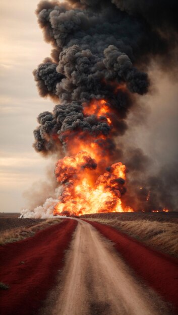 Image de fond d'une grande explosion de fumée sur une route