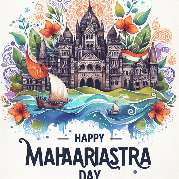 Image de fond de la journée du Maharashtra en aquarelle