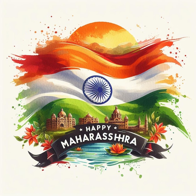 Image de fond de la journée du Maharashtra en aquarelle