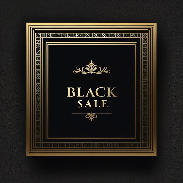 Photo image avec un fond noir luxueux et des boîtes d'or ou d'argent élégantes pour la vente du black friday