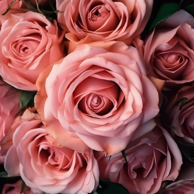 Image de fond de roses roses Vue supérieure des fleurs de roses Des fleurs décoration de mariage de fond sur le mur