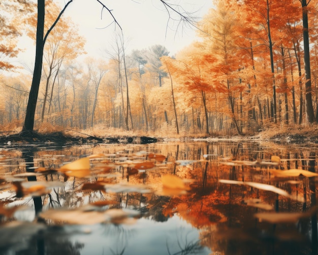 une image d'une forêt d'automne avec des arbres et de l'eau