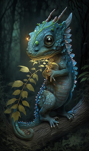 Image de forêt de dragon mignon bébé Ai généré art