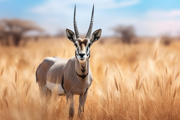 Image générative d'IA d'animaux sauvages de Gemsbok debout dans les prairies de savane africaines