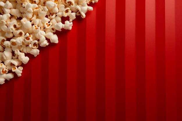 Photo image générative d'ia d'une collation de pop-corn avec un espace vide sur un fond de papier plié rouge