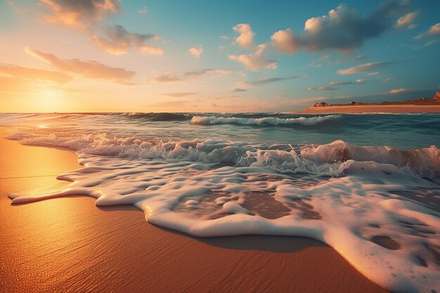 Photo image générative d'ia du paysage naturel de la plage avec un ciel spectaculaire au lever du soleil