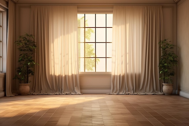 Image générative de l'IA des rideaux de fenêtre ouverts à la maison en plein jour