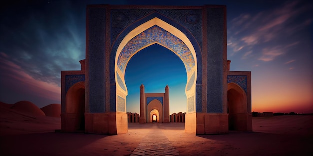 Image générée par Ai de l'architecture en arc de la mosquée