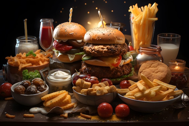 Image générée par AI de burger de plaque de nourriture réaliste 3D