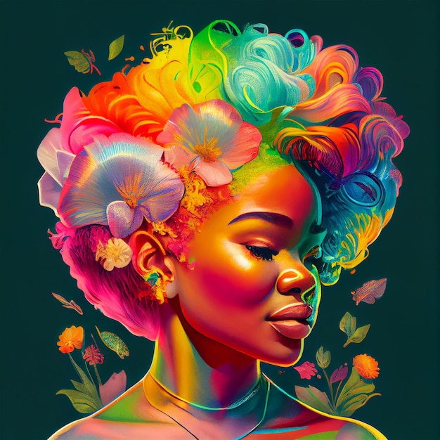 Image générée par AI de style d'art arc-en-ciel moderne de fille souriante noire