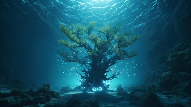 Photo image générée par l'ia de l'arbre de mer souterrain