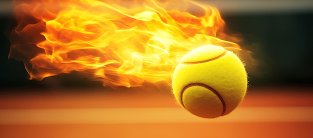 image générée par l'IA d'une balle de tennis très rapide en feu