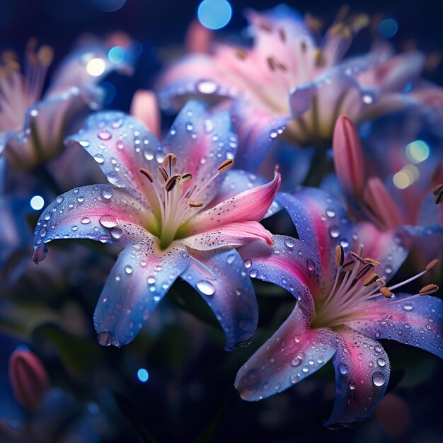 Photo image générée par l'ia d'une belle fleur avec des gouttelettes d'eau