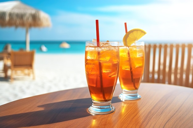 Image générée par l'IA d'une boisson sur la plage